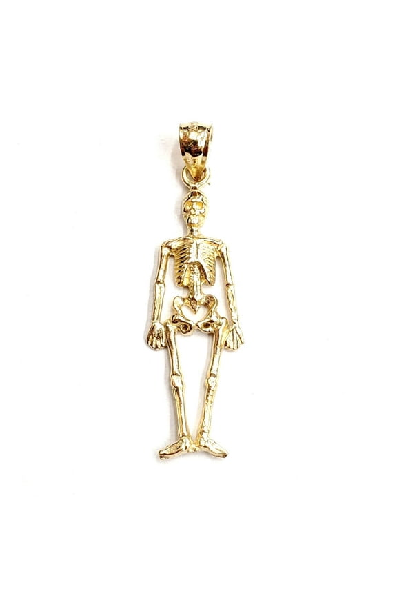 14k yellow Gold Skeleton Skull mummy Bone Pendant charm Gift fine jewelry 2.9g