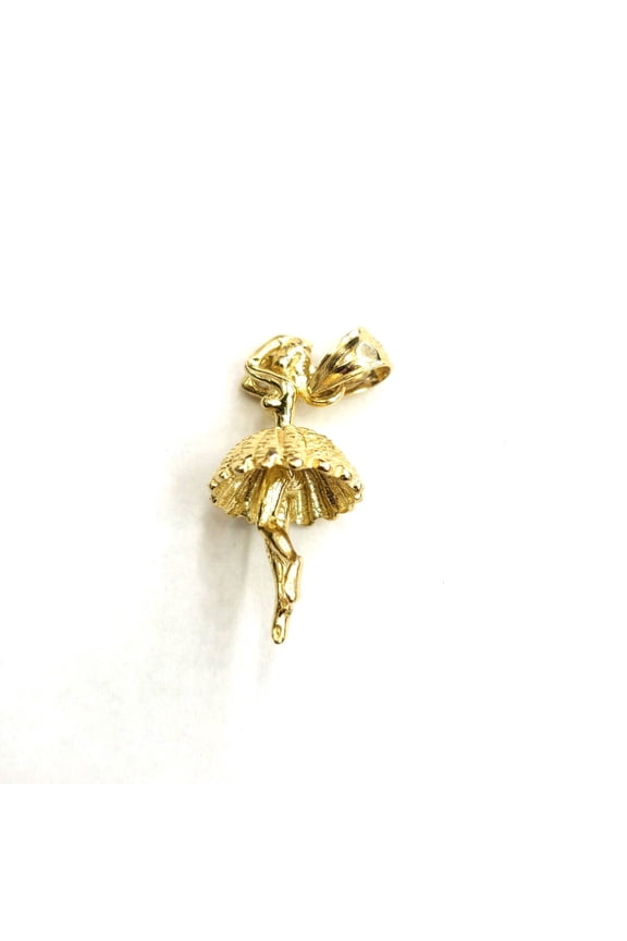 14k yellow Gold Solid 3D Ballet ballerina dancer Tutu Pendant fine jewelry 2.6g