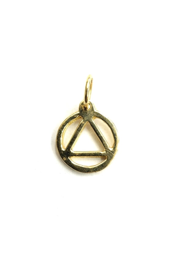 14k yellow Gold Tiny Alcoholics Anonymous circle triangle AA Symbol Pendant 0.7g