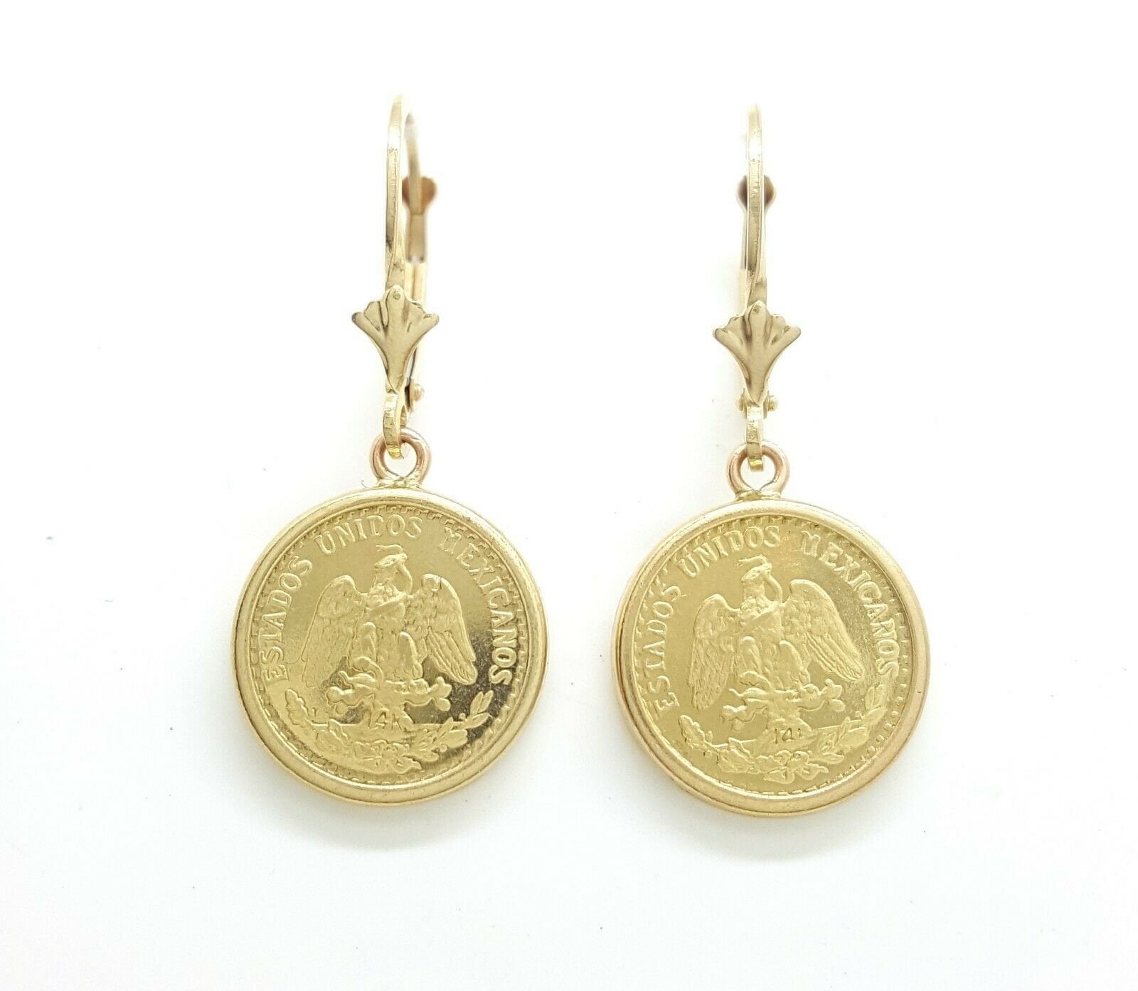 14k yellow Gold coin Earrings lever Back fine gift jewelry for women 4.3g
