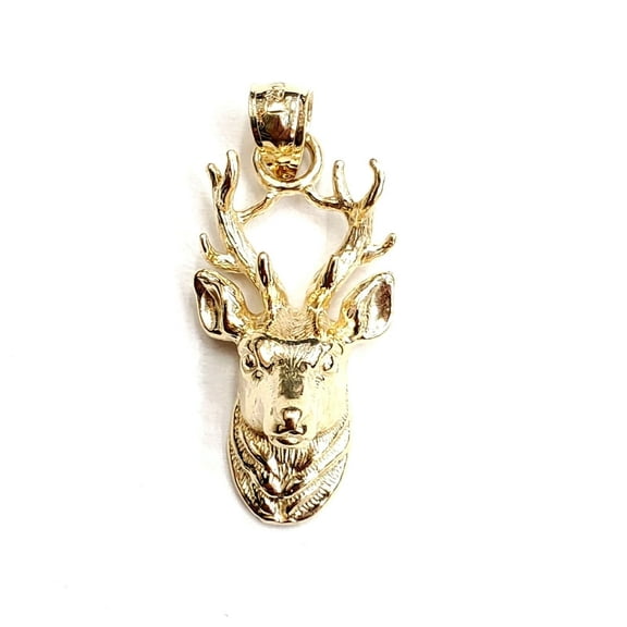 14k yellow Gold deer buck male head Hunting Pendant charm gift jewelry 4.2g
