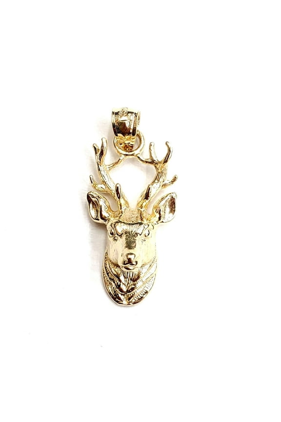 14k yellow Gold deer buck male head Hunting Pendant charm gift jewelry 4.2g