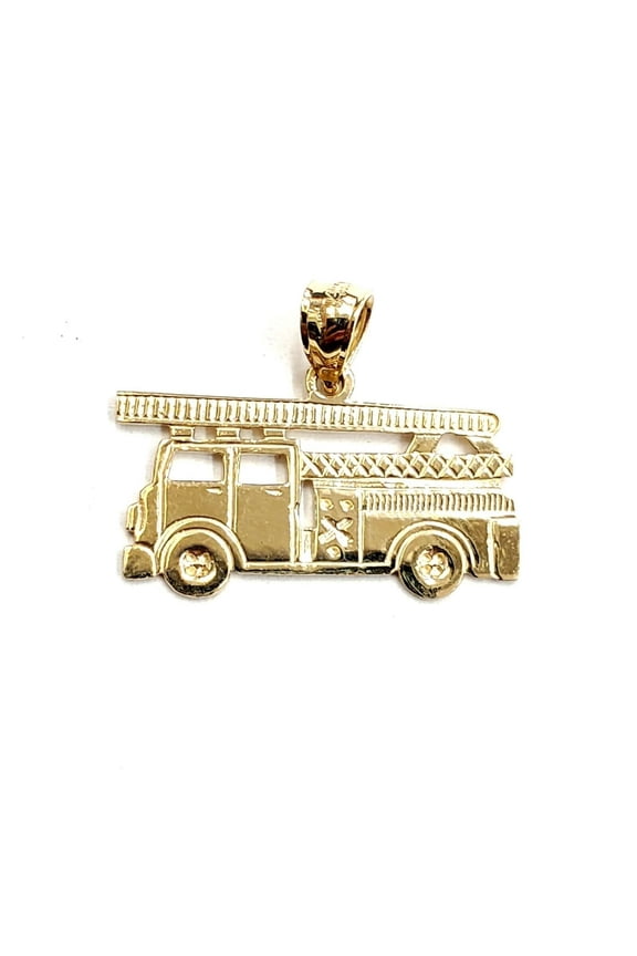 14k yellow Gold fire truck engine firefighting car Pendant charm fine jewelry 1.8g