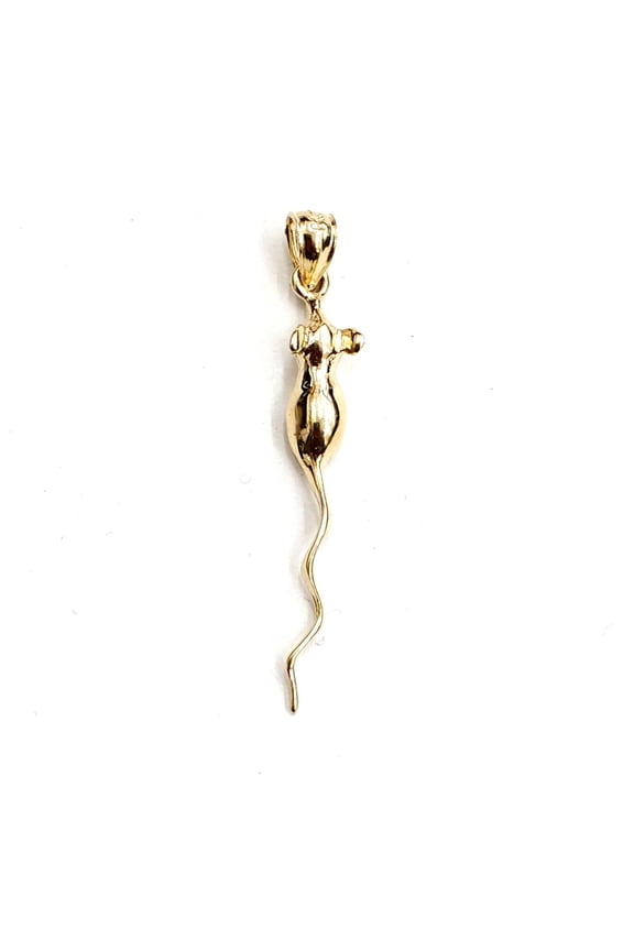 14k yellow Gold long tail mouse rat Pendant animal charm gift fine jewelry 1.5g