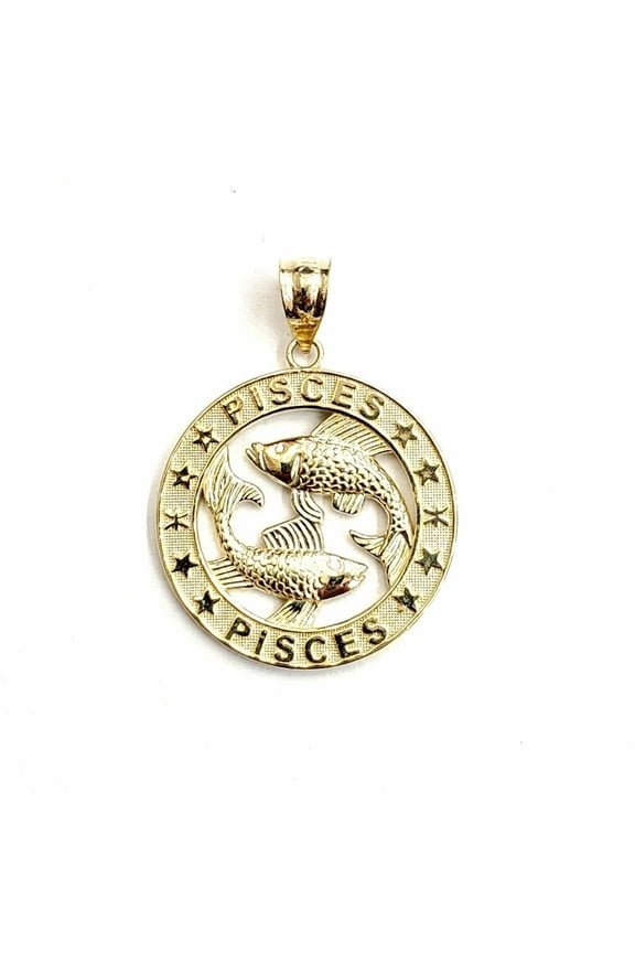 14k yellow Gold round Pisces fish zodiac Pendant charm fine jewelry unisex 2.8g