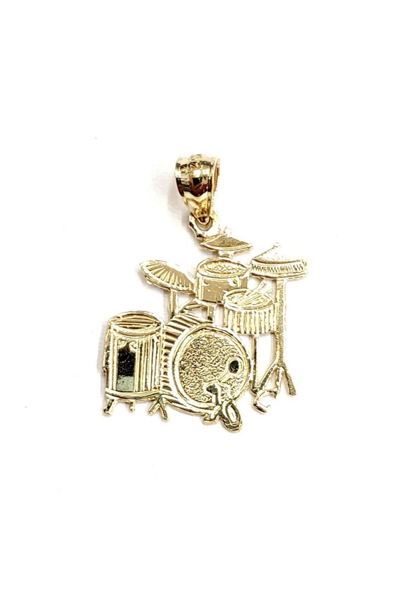 14k yellow Gold solid Drum sets Pendant charm gift instrument fine jewelry 1.4g