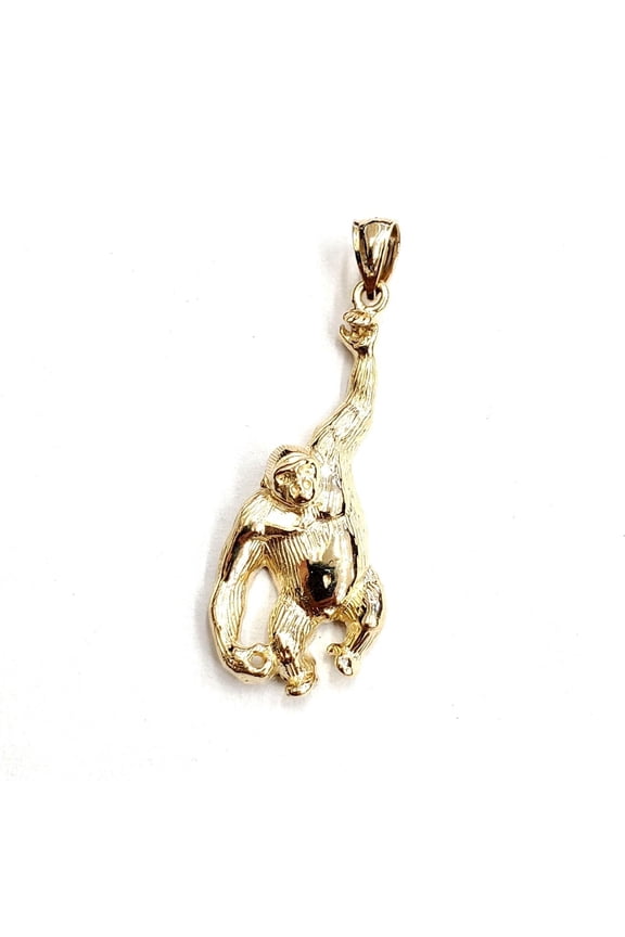 14k yellow Gold solid monkey hanging Ape animal Pendant charm fine jewelry 3.9g