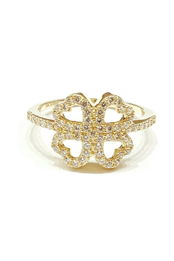 14k yellow Gold woman's clover leaf heart ring cubic zirconia size 7.25