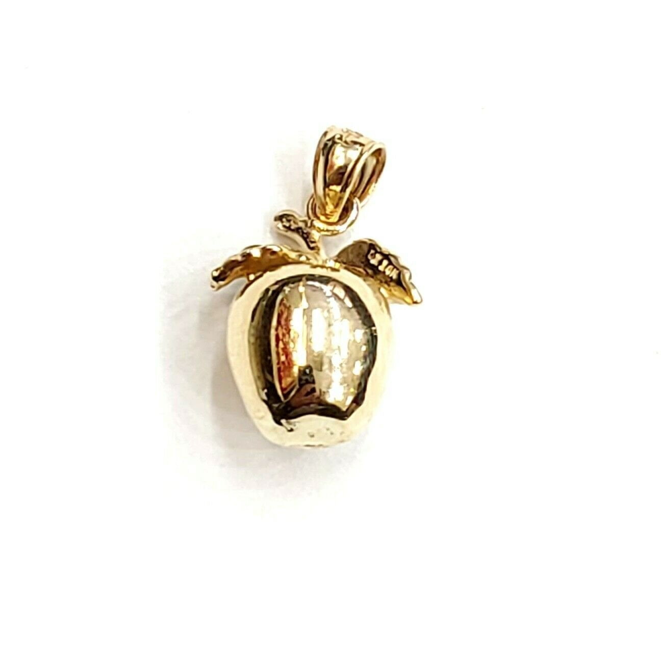 14k yellow gold 3D Apple fruit Manzana leaf pendant charm fine jewelry 4g