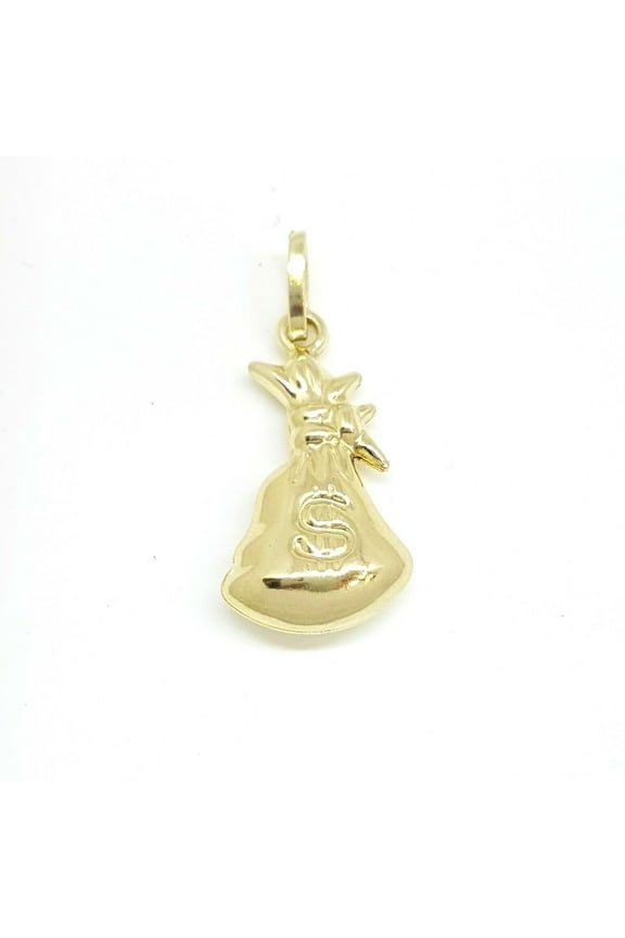 14k yellow gold 3D hollow dollar sign money bag lucky pendant charm gift 1.4g