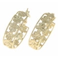 thumbnail image 1 of 14k yellow gold Hawaiian plumeria flower diamond cut border hoop earrings, 1 of 5