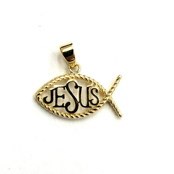 14k yellow gold Ichthus Fish Jesus pendant charm religious fine jewelry 1g