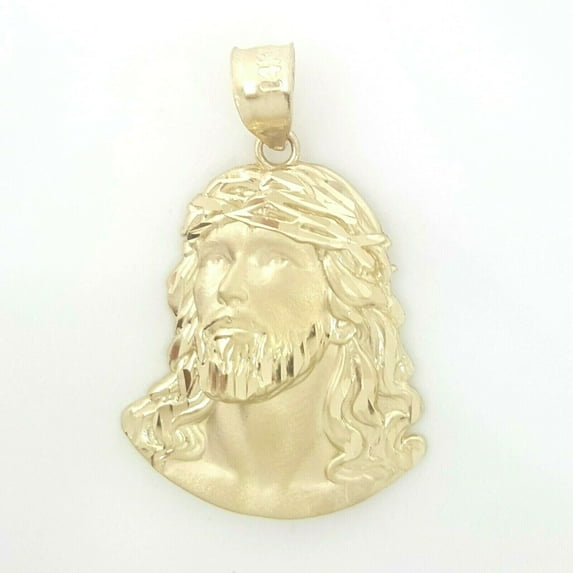 14k yellow gold jesus face head pendant charm fine religious gift jewelry 4.2g