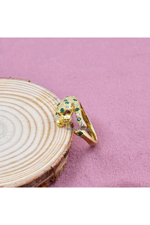 14k yellow gold plated panther ring