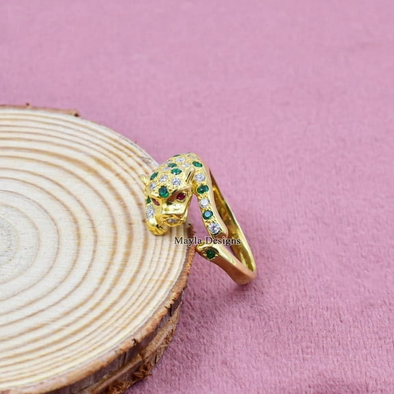14k yellow gold plated panther ring