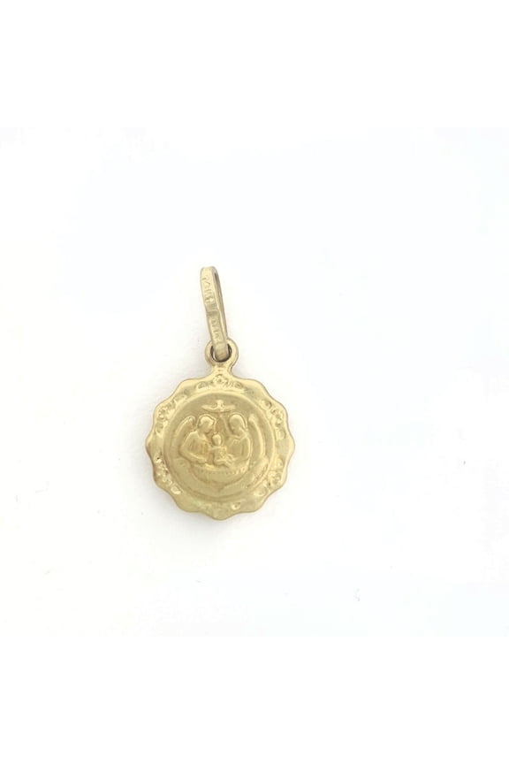 14k yellow gold round hollow baptism bautizo pendant charm jewelry 0.47" 1.1g