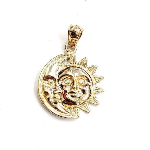 14k yellow gold sun and moon eclipse pendant astronomy gift fine jewelry 2.6g