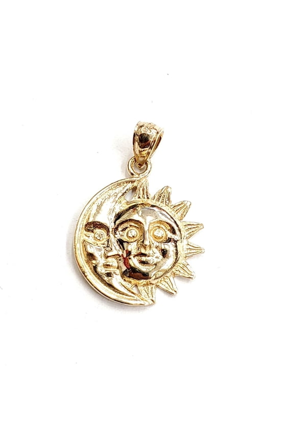 14k yellow gold sun and moon eclipse pendant astronomy gift fine jewelry 2.6g