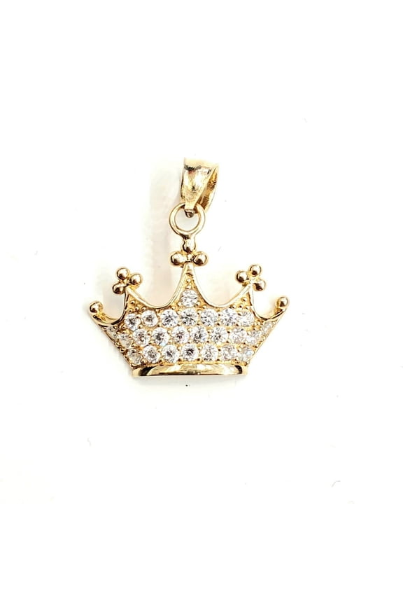 14k yellow gold tiara crown pendant cubic zirconia fine jewelry gift 1.7g