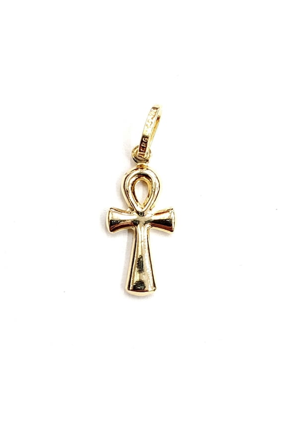 14k yellow gold tiny Egyptian ankh cross hollow pendant religious jewelry 0.7g