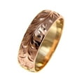 thumbnail image 1 of 14k yellow rose gold 2 tone custom hand engraved Hawaiian scroll maile 6mm ring size 2, 1 of 7