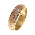 thumbnail image 1 of 14k yellow rose gold hand engraved custom made Hawaiian plumeria scroll 4mm/6mm double ring size 2, 1 of 5