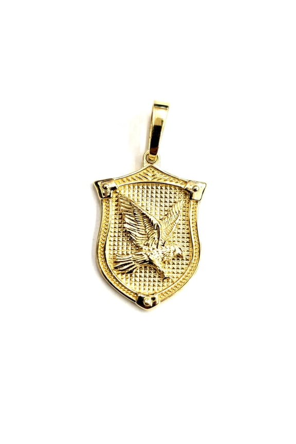 14k yellow solid Gold Eagle Pendant charm shield fine jewelry Gift Unisex 3.4g