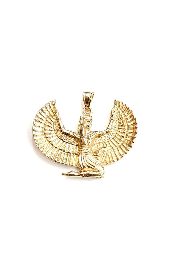 14k yellow solid Gold Egyptian isis winged goddess Pendant fine jewelry 11.2g
