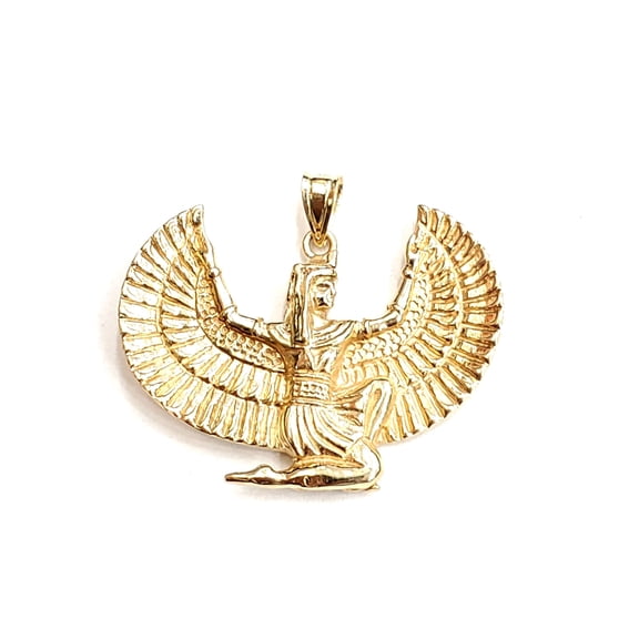 14k yellow solid Gold Egyptian isis winged goddess Pendant fine jewelry 11.2g