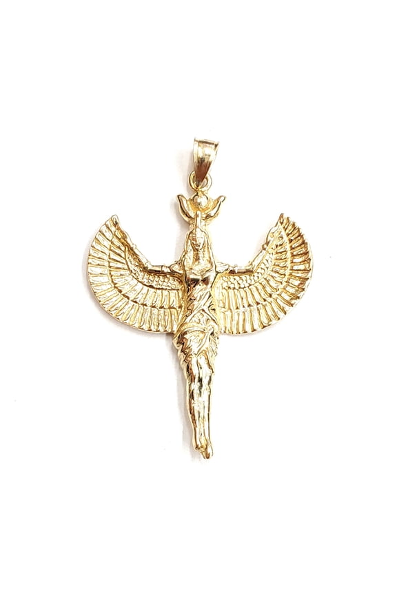 14k yellow solid Gold Egyptian isis winged goddess Pendant fine jewelry 10.6g