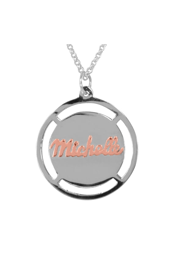 14kKt Solid Rose Gold & Sterling Silver Personalized Name Pendant with Sterling Silver Rollo Chain