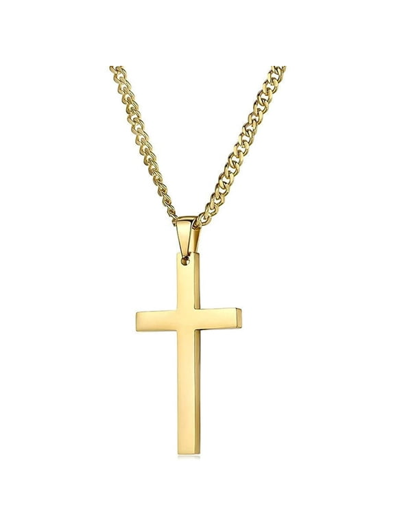 14kt Gold Chain Chain Cross Pendant 2MM for Men, Women, Teens. Diamond Cut Religious Necklace Charm 22inch