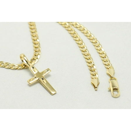 14kt Gold Chain Necklace, Cuban Chain Cross Necklaces for Women and Men, Best Christmas Gift for, Her, Him - 14kt Bonded Gold Jewelry by Artisan Jeweler