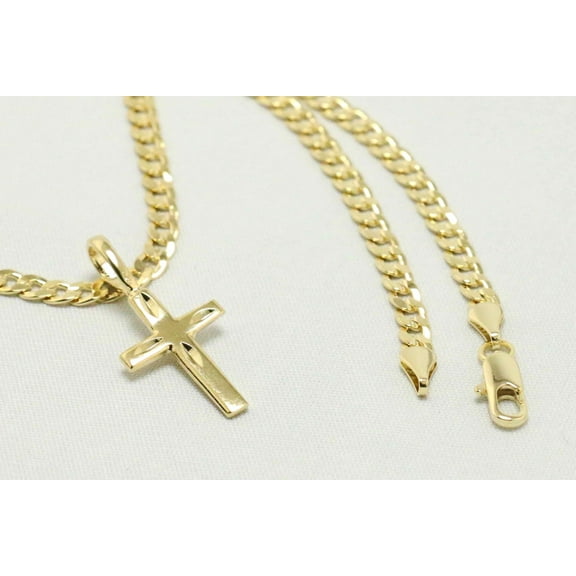 14kt Gold Chain Necklace, Cuban Chain Cross Necklaces for Women and Men, Best Christmas Gift for, Her, Him - 14kt Bonded Gold Jewelry by Artisan Jeweler