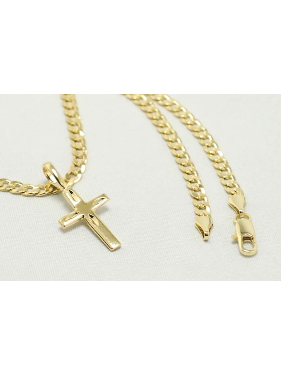 14kt Gold Chain Necklace, Cuban Chain Cross Necklaces for Women and Men, Best Christmas Gift for, Her, Him - 14kt Bonded Gold Jewelry by Artisan Jeweler