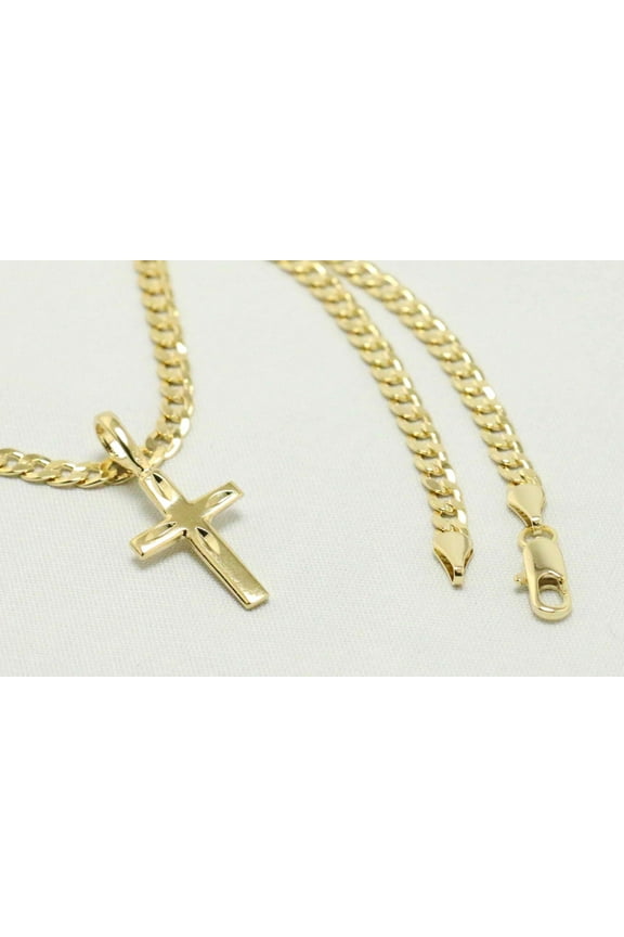 14kt Gold Chain Necklace, Cuban Chain Cross Necklaces for Women and Men, Best Christmas Gift for, Her, Him - 14kt Bonded Gold Jewelry by Artisan Jeweler