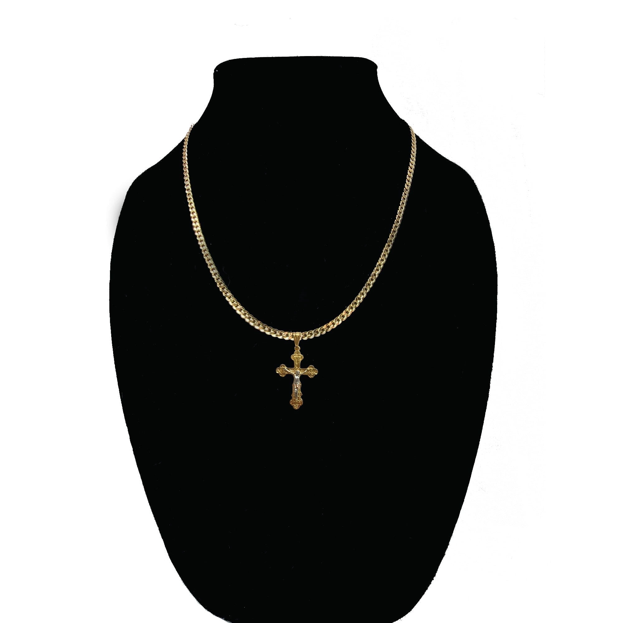 14kt Gold Chain Necklace, Cuban Chain Jesus Cross Necklaces for Women and Men, Best Christmas Gift for, Her, Him - 14kt Bonded Gold Jewelry by Artisan Jeweler