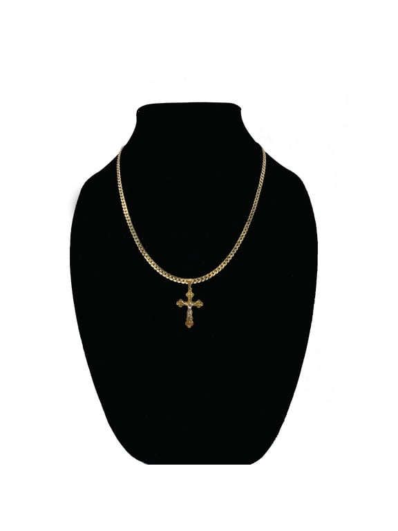 14kt Gold Chain Necklace, Cuban Chain Jesus Cross Necklaces for Women and Men, Best Christmas Gift for, Her, Him - 14kt Bonded Gold Jewelry by Artisan Jeweler