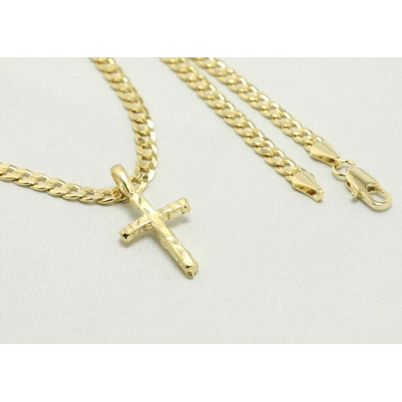 14kt Gold Chain Necklace, Cuban Chain Nugget Cross Necklaces for Women and Men, Best Christmas Gift for, Her, Him - 14kt Bonded Gold Jewelry by Artisan Jeweler