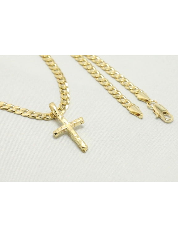 14kt Gold Chain Necklace, Cuban Chain Nugget Cross Necklaces for Women and Men, Best Christmas Gift for, Her, Him - 14kt Bonded Gold Jewelry by Artisan Jeweler
