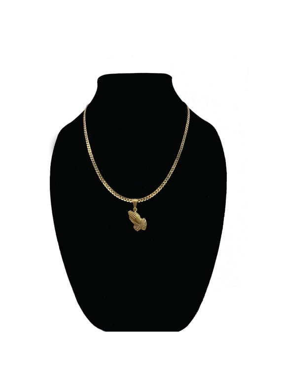 14kt Gold Chain Necklace, Cuban Chain Prayer Hand Necklaces for Women and Men, Best Christmas Gift for,Her, Him - 14kt Bonded Gold Jewelry by Artisan Jeweler