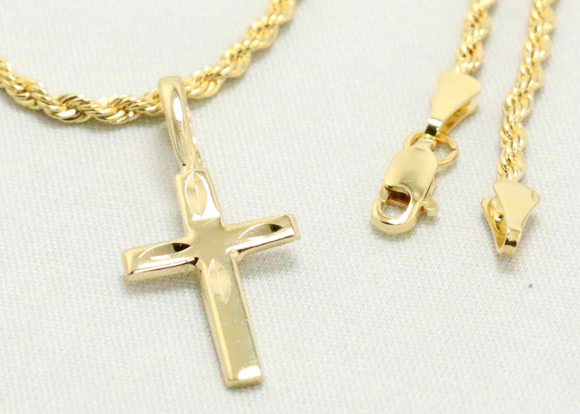 14kt Bonded Gold Chain Necklace Clearance, Rope Chain Cross Necklaces for Women and Men, Best Christmas Gift for ,Her, Him - 14kt Bonded Gold Jewelry Clearance by Artisan Jeweler
