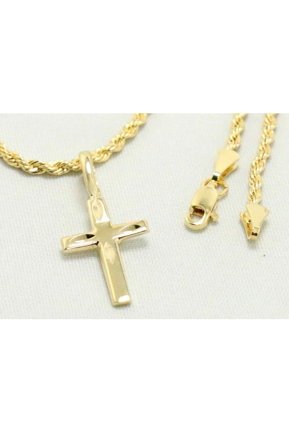 14kt Bonded Gold Chain Necklace, Rope Chain Cross Necklaces for Women and Men, Best Christmas Gift for, Her, Him - 14kt Bonded Gold Jewelry by Artisan Jeweler