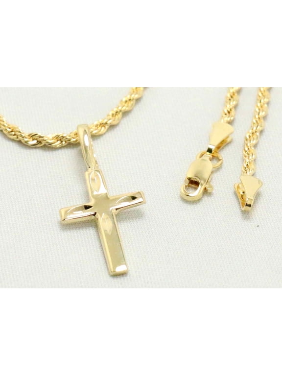 14kt Bonded Gold Chain Necklace, Rope Chain Cross Necklaces for Women and Men, Best Christmas Gift for, Her, Him - 14kt Bonded Gold Jewelry by Artisan Jeweler