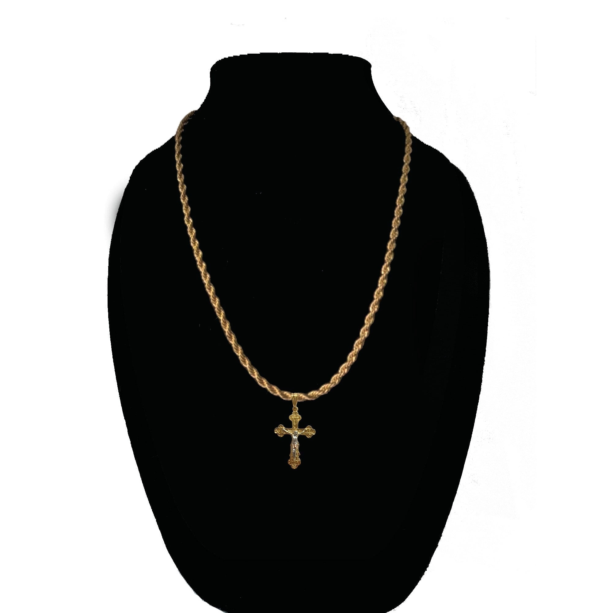 14kt Gold Chain Necklace, Rope Chain Jesus Cross Necklaces for Women and Men, Best Christmas Gift for, Her, Him - 14kt Bonded Gold Jewelry by Artisan Jeweler