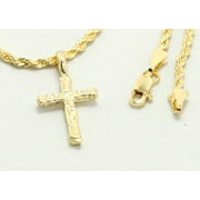 14kt Gold Chain Necklace Clearance, Rope Chain Nugget Cross Necklaces for Women and Men, Best Christmas Gift for Girls, Boys, Her, Him - 14kt Bonded Gold Jewelry Clearance by Artisan Jeweler
