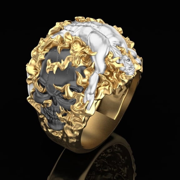 14kt Gold Over Burning in Hell Ring Burning Hell Ring Skull Ring Gothic Ring