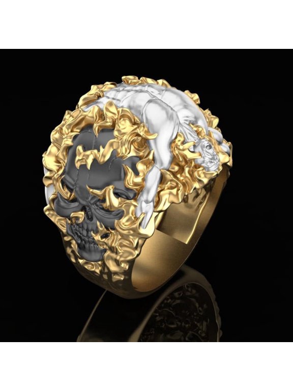14kt Gold Over Burning in Hell Ring Burning Hell Ring Skull Ring Gothic Ring