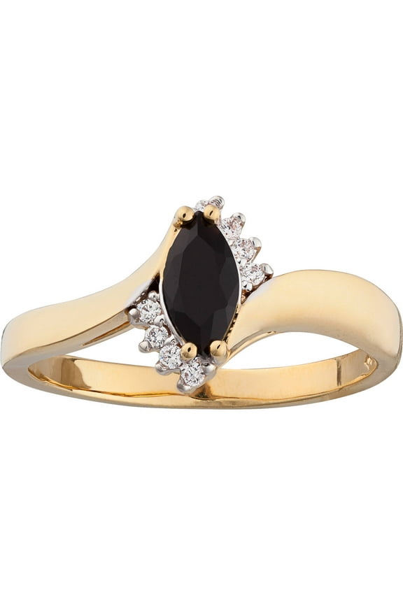 14kt Gold-Plate Onyx Marquise and CZ Accent Ring with Onyx Stud Earrings