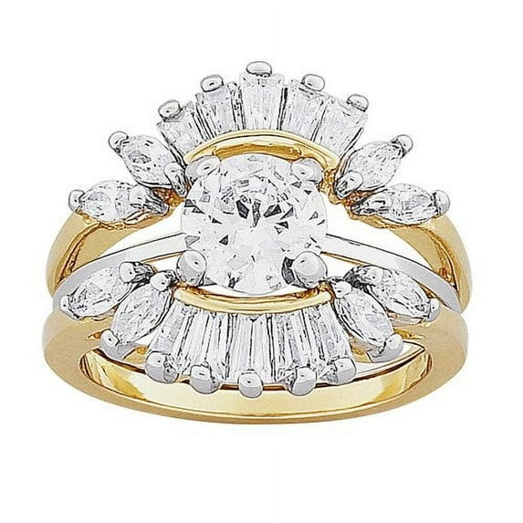 14kt Gold Plated 2pc Round and Baguette CZ Bridal Set